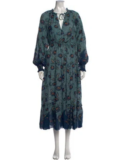 Pre-owned Ulla Johnson Floral Print Midi Length Dress In Blue