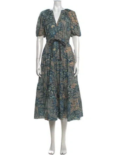 Pre-owned Ulla Johnson Floral Print Midi Length Dress In Blue