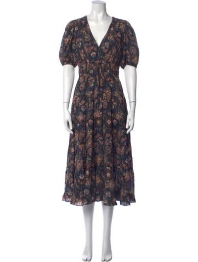 Pre-owned Ulla Johnson Floral Print Midi Length Dress In Blue