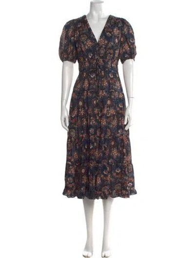 Pre-owned Ulla Johnson Floral Print Midi Length Dress In Blue