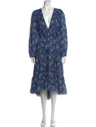 Pre-owned Ulla Johnson Floral Print Midi Length Dress In Blue