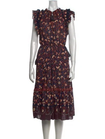 Pre-owned Ulla Johnson Floral Print Midi Length Dress In Blue