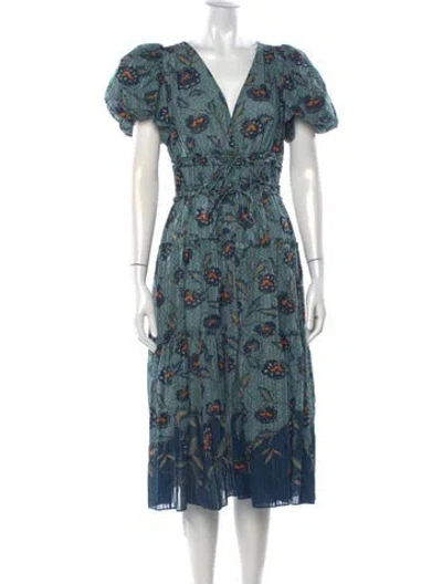 Pre-owned Ulla Johnson Floral Print Midi Length Dress In Blue