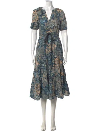 Pre-owned Ulla Johnson Floral Print Midi Length Dress In Blue