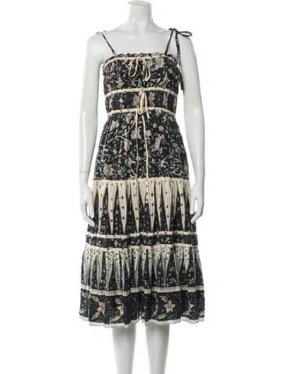 Pre-owned Ulla Johnson Floral Print Midi Length Dress In Blue