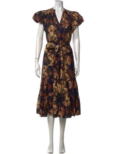 Pre-owned Ulla Johnson Floral Print Midi Length Dress In Blue