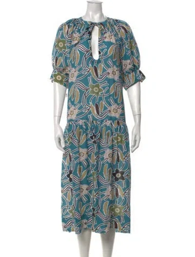Pre-owned Ulla Johnson Floral Print Midi Length Dress In Blue