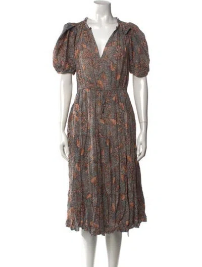 Pre-owned Ulla Johnson Floral Print Midi Length Dress In Blue