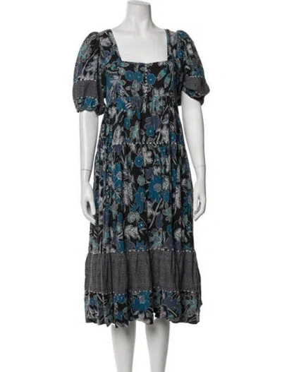 Pre-owned Ulla Johnson Floral Print Midi Length Dress In Blue