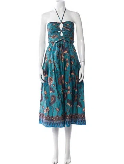 Pre-owned Ulla Johnson Floral Print Midi Length Dress In Blue