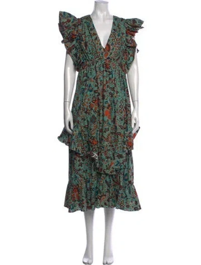 Pre-owned Ulla Johnson Floral Print Midi Length Dress In Blue