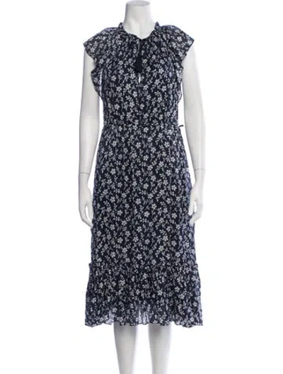 Pre-owned Ulla Johnson Floral Print Midi Length Dress In Blue