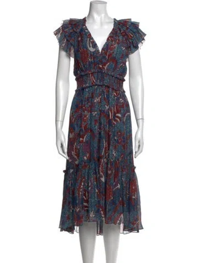 Pre-owned Ulla Johnson Floral Print Midi Length Dress In Blue/metallic