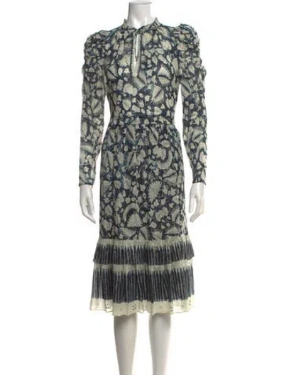 Pre-owned Ulla Johnson Floral Print Midi Length Dress In Blue/metallic/neutrals