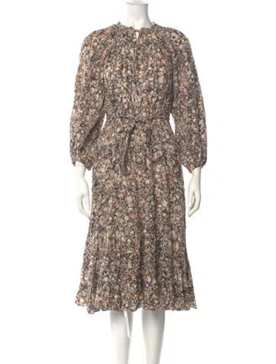 Pre-owned Ulla Johnson Floral Print Midi Length Dress In Brown