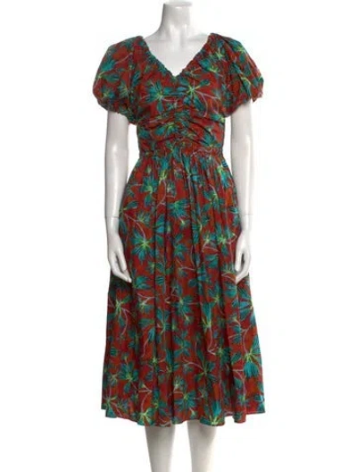 Pre-owned Ulla Johnson Floral Print Midi Length Dress In Brown