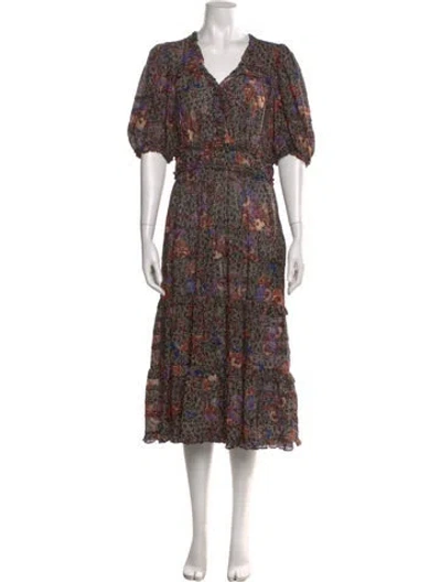Pre-owned Ulla Johnson Floral Print Midi Length Dress In Brown