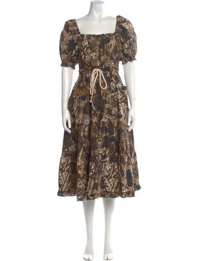 Pre-owned Ulla Johnson Floral Print Midi Length Dress In Brown
