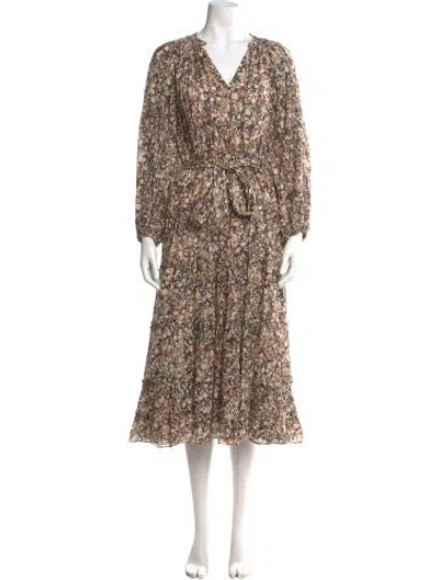 Pre-owned Ulla Johnson Floral Print Midi Length Dress In Brown