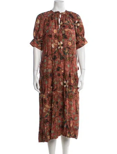 Pre-owned Ulla Johnson Floral Print Midi Length Dress In Brown