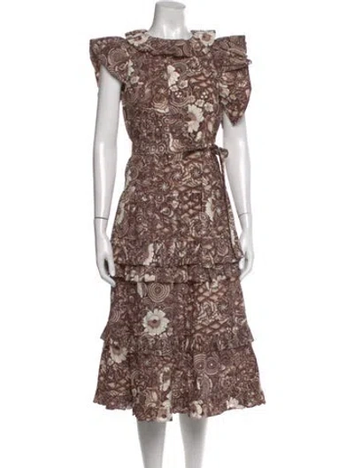 Pre-owned Ulla Johnson Floral Print Midi Length Dress In Brown