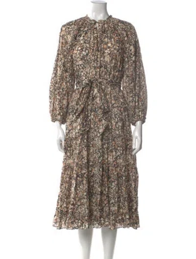 Pre-owned Ulla Johnson Floral Print Midi Length Dress In Brown
