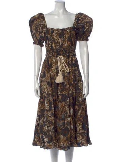 Pre-owned Ulla Johnson Floral Print Midi Length Dress In Brown