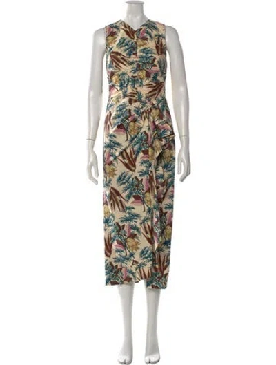 Pre-owned Ulla Johnson Floral Print Midi Length Dress In Brown