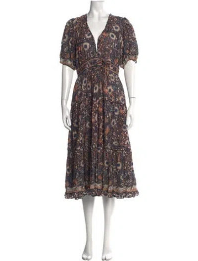 Pre-owned Ulla Johnson Floral Print Midi Length Dress In Brown