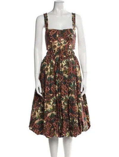 Pre-owned Ulla Johnson Floral Print Midi Length Dress In Brown