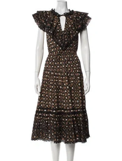 Pre-owned Ulla Johnson Floral Print Midi Length Dress In Brown