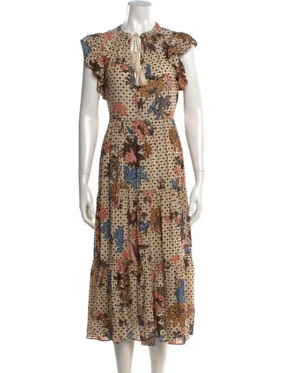 Pre-owned Ulla Johnson Floral Print Midi Length Dress In Brown
