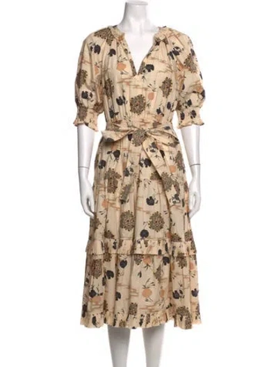 Pre-owned Ulla Johnson Floral Print Midi Length Dress In Brown