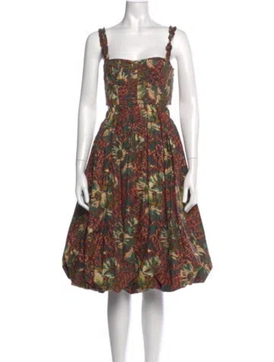 Pre-owned Ulla Johnson Floral Print Midi Length Dress In Brown