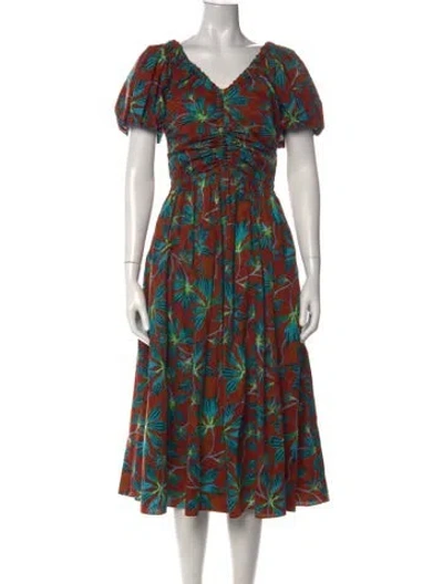 Pre-owned Ulla Johnson Floral Print Midi Length Dress In Brown