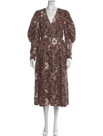 Pre-owned Ulla Johnson Floral Print Midi Length Dress In Brown