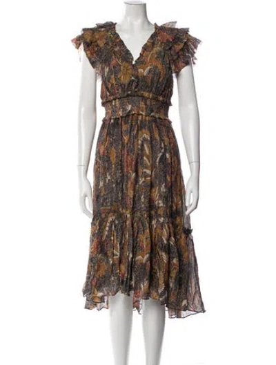 Pre-owned Ulla Johnson Floral Print Midi Length Dress In Brown