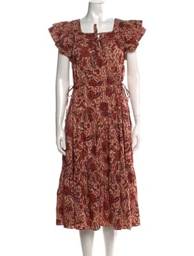 Pre-owned Ulla Johnson Floral Print Midi Length Dress In Brown