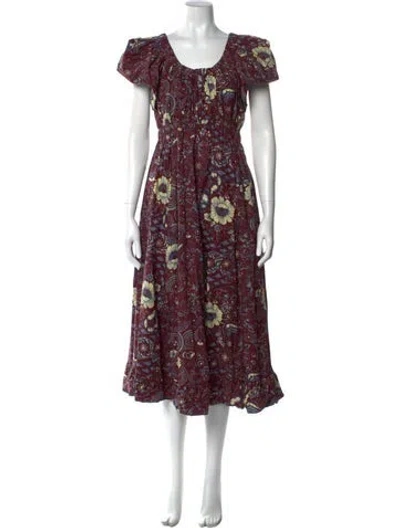Pre-owned Ulla Johnson Floral Print Midi Length Dress In Burgundy