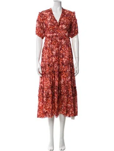 Pre-owned Ulla Johnson Floral Print Midi Length Dress In Burgundy