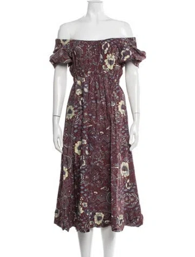 Pre-owned Ulla Johnson Floral Print Midi Length Dress In Burgundy