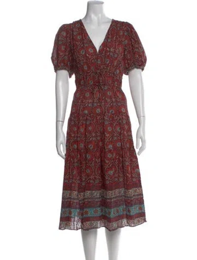 Pre-owned Ulla Johnson Floral Print Midi Length Dress In Burgundy