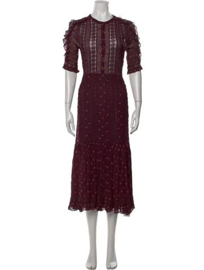 Pre-owned Ulla Johnson Floral Print Midi Length Dress In Burgundy