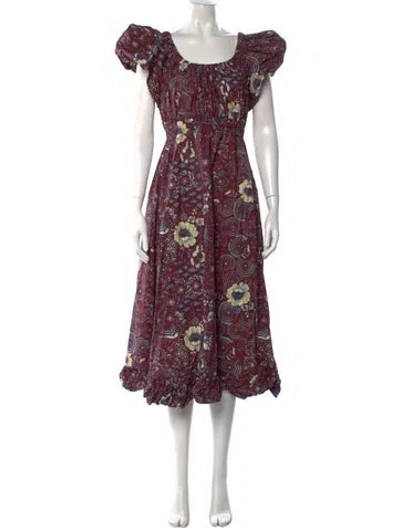 Pre-owned Ulla Johnson Floral Print Midi Length Dress In Burgundy