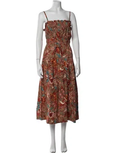 Pre-owned Ulla Johnson Floral Print Midi Length Dress In Burgundy