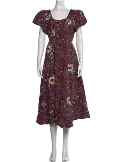 Pre-owned Ulla Johnson Floral Print Midi Length Dress In Burgundy