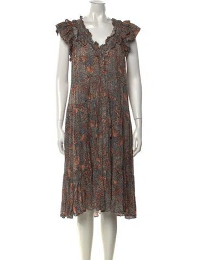 Pre-owned Ulla Johnson Floral Print Midi Length Dress In Gray