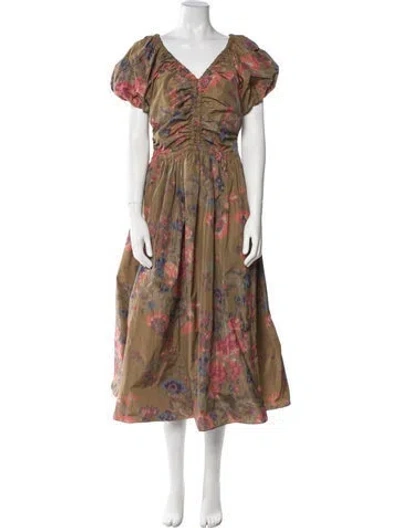 Pre-owned Ulla Johnson Floral Print Midi Length Dress In Green