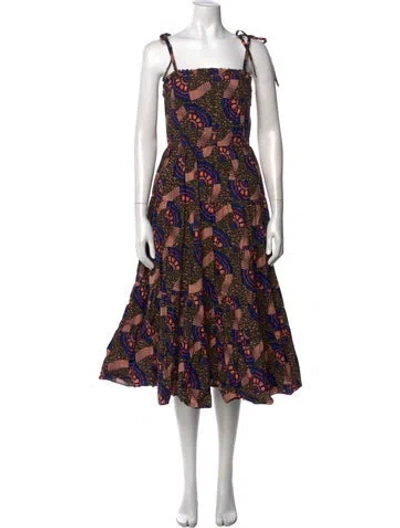Pre-owned Ulla Johnson Floral Print Midi Length Dress In Green