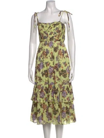 Pre-owned Ulla Johnson Floral Print Midi Length Dress In Green